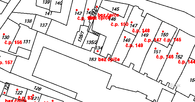 Jemnice 46549617 na parcele st. 134 v KÚ Jemnice, Katastrální mapa
