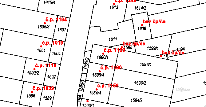 Vlčnov 1109 na parcele st. 1600/1 v KÚ Vlčnov, Katastrální mapa