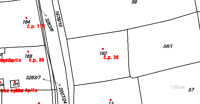 Újezdec 36 na parcele st. 192 v KÚ Újezdec u Osvětiman, Katastrální mapa