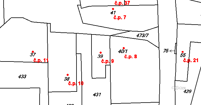 Popovec 9, Řepníky na parcele st. 39 v KÚ Popovec u Řepníků, Katastrální mapa
