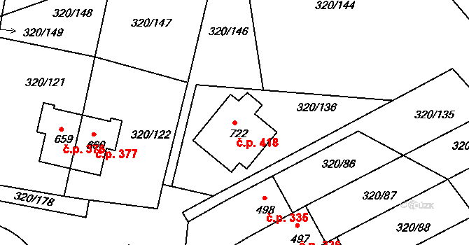 Třemošnice 418 na parcele st. 722 v KÚ Třemošnice nad Doubravou, Katastrální mapa