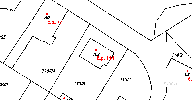 Vejvanovice 114 na parcele st. 152 v KÚ Vejvanovice, Katastrální mapa