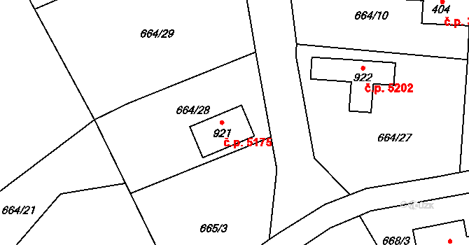 Kokonín 5175, Jablonec nad Nisou na parcele st. 921 v KÚ Kokonín, Katastrální mapa