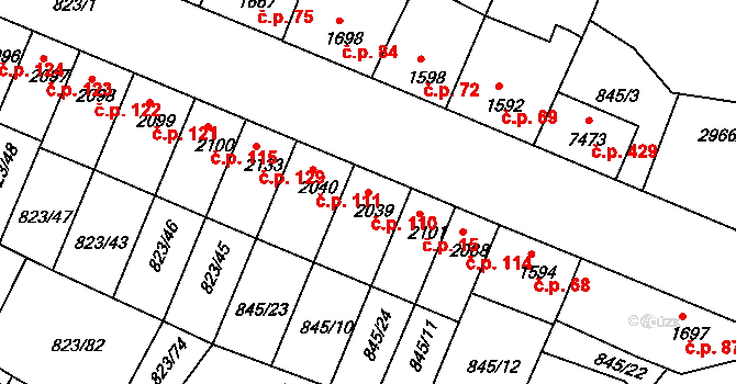 Václavské Předměstí 110, Písek na parcele st. 2039 v KÚ Písek, Katastrální mapa