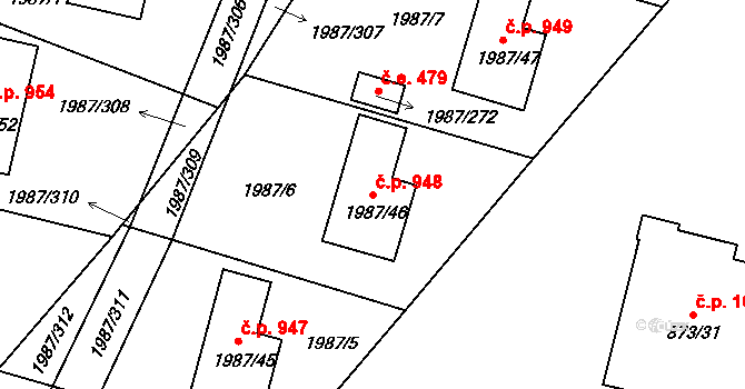 Nýřany 948 na parcele st. 1987/46 v KÚ Nýřany, Katastrální mapa