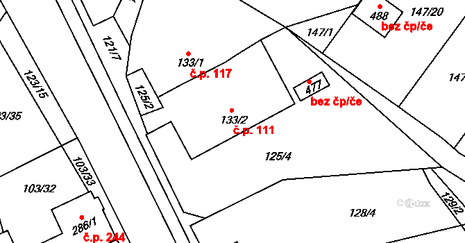 Mrákotín 111 na parcele st. 133/2 v KÚ Mrákotín u Telče, Katastrální mapa