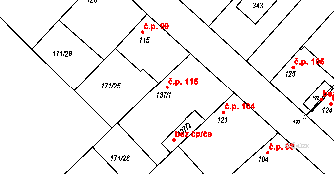Konětopy 115 na parcele st. 137/1 v KÚ Konětopy, Katastrální mapa