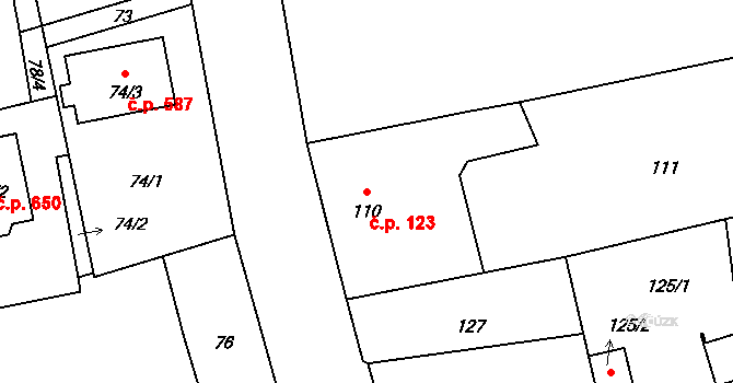 Líně 123 na parcele st. 110 v KÚ Líně, Katastrální mapa