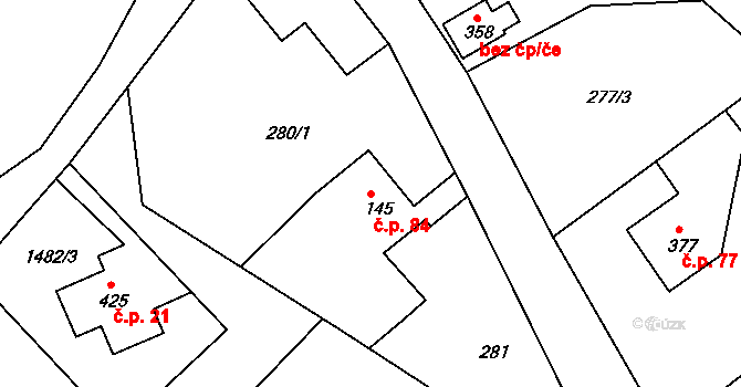 Šonov 84 na parcele st. 145 v KÚ Šonov u Broumova, Katastrální mapa