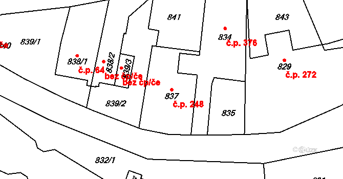 Tichá 248 na parcele st. 837 v KÚ Tichá na Moravě, Katastrální mapa