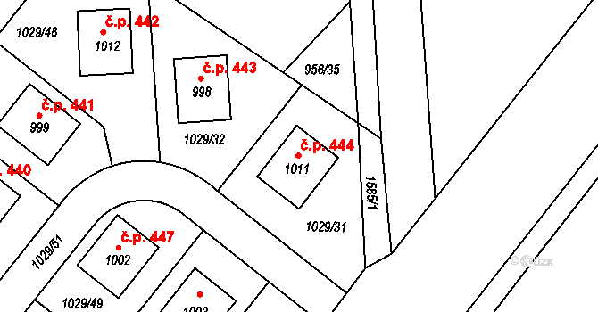 Údlice 444 na parcele st. 1011 v KÚ Údlice, Katastrální mapa