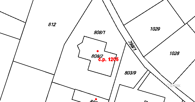 Mohelnice 1205 na parcele st. 808/2 v KÚ Mohelnice, Katastrální mapa
