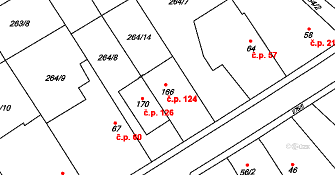 Olešnice 124 na parcele st. 166 v KÚ Olešnice nad Cidlinou, Katastrální mapa