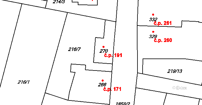 Kolešovice 191 na parcele st. 270 v KÚ Kolešovice, Katastrální mapa