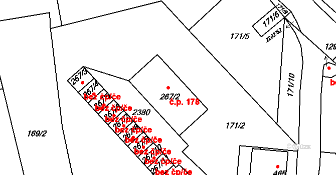 Košetice 178 na parcele st. 267/2 v KÚ Košetice, Katastrální mapa