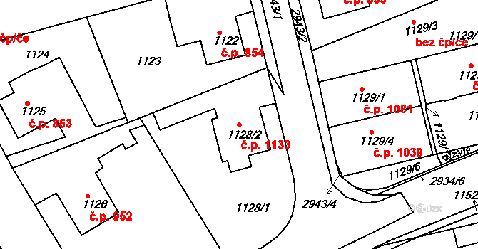 Rychnov nad Kněžnou 1133 na parcele st. 1128/2 v KÚ Rychnov nad Kněžnou, Katastrální mapa