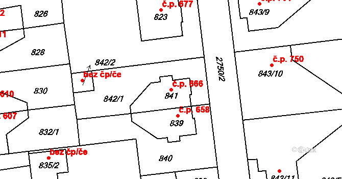 Dobruška 666 na parcele st. 841 v KÚ Dobruška, Katastrální mapa