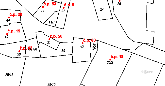 Jestřabice 80, Koryčany na parcele st. 85 v KÚ Jestřabice, Katastrální mapa