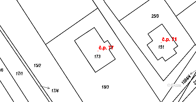 Třebeč 77, Borovany na parcele st. 173 v KÚ Třebeč, Katastrální mapa