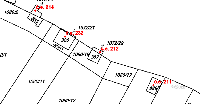 Olbramkostel 212 na parcele st. 387 v KÚ Olbramkostel, Katastrální mapa