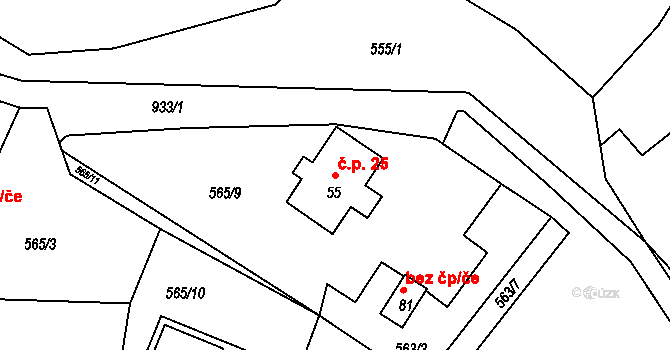 Oldřiš 25, Merklín na parcele st. 55 v KÚ Oldřiš u Merklína, Katastrální mapa