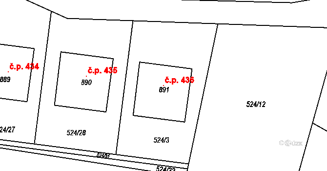 Horoušánky 436, Horoušany na parcele st. 891 v KÚ Horoušany, Katastrální mapa