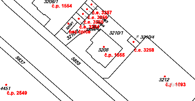 Jihlava 1555 na parcele st. 3208 v KÚ Jihlava, Katastrální mapa