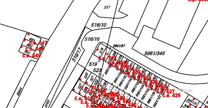 Jihlava 436 na parcele st. 5661/87 v KÚ Jihlava, Katastrální mapa
