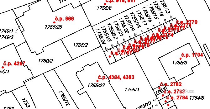 Jihlava 2781 na parcele st. 1755/24 v KÚ Jihlava, Katastrální mapa
