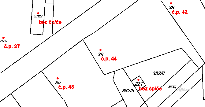 Hasina 44, Rožďalovice na parcele st. 36 v KÚ Hasina, Katastrální mapa
