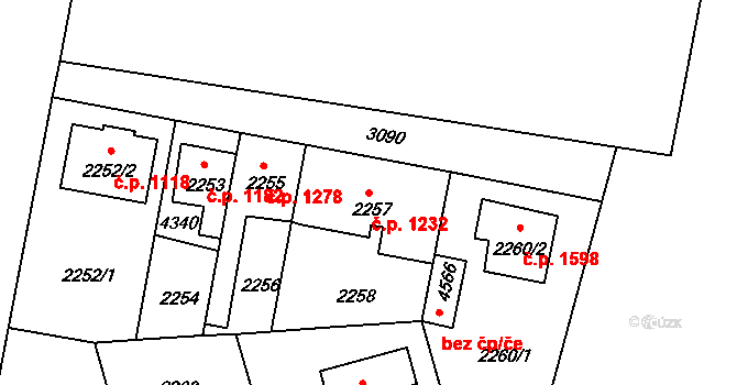 Čelákovice 1232 na parcele st. 2257 v KÚ Čelákovice, Katastrální mapa