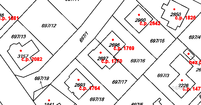 Říčany 1770 na parcele st. 2697 v KÚ Říčany u Prahy, Katastrální mapa