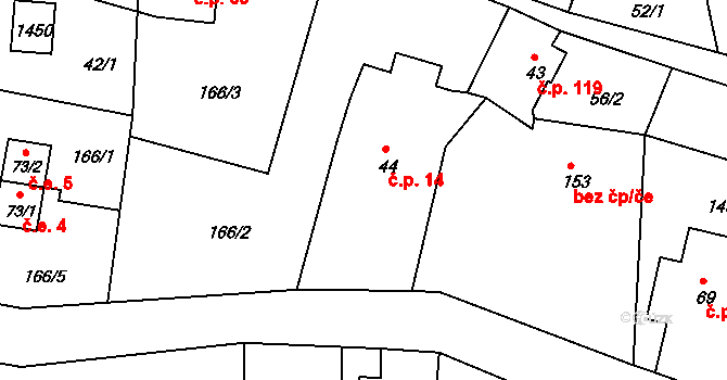 Horní Světlá 14, Mařenice na parcele st. 44 v KÚ Horní Světlá pod Luží, Katastrální mapa