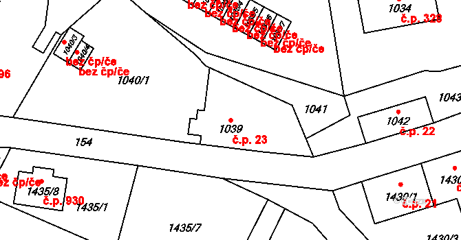 Doksy 23 na parcele st. 1039 v KÚ Doksy u Máchova jezera, Katastrální mapa