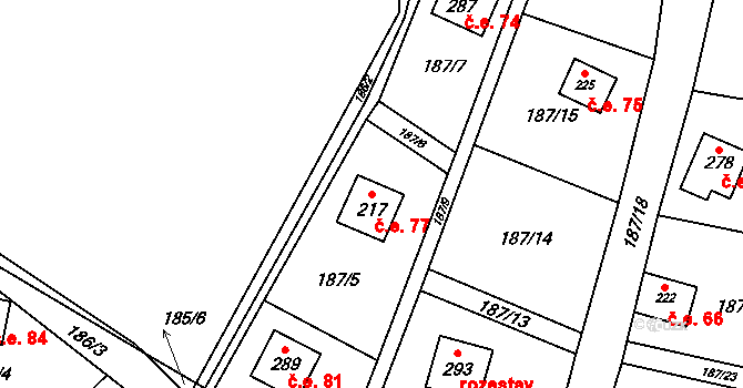 Heroltice 77 na parcele st. 217 v KÚ Heroltice u Tišnova, Katastrální mapa