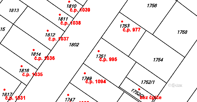 Bzenec 995 na parcele st. 1751 v KÚ Bzenec, Katastrální mapa