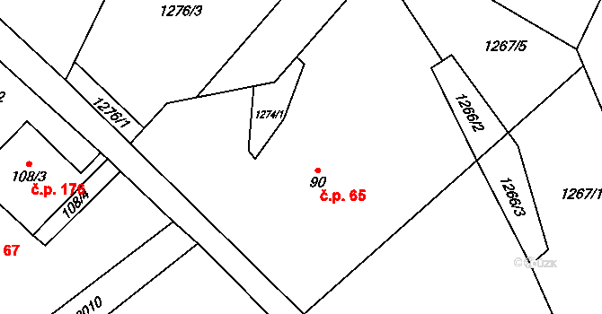 Nové Heřminovy 65 na parcele st. 90 v KÚ Nové Heřminovy, Katastrální mapa