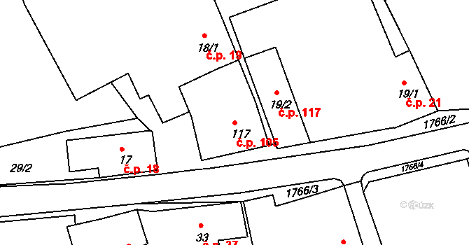 Číměř 105 na parcele st. 117 v KÚ Číměř, Katastrální mapa