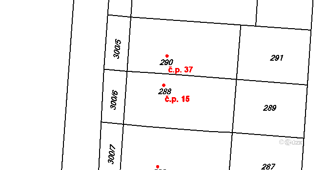 Hřebeny 15, Josefov na parcele st. 288 v KÚ Luh nad Svatavou, Katastrální mapa