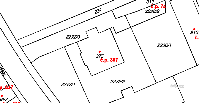 Úpice 357 na parcele st. 375 v KÚ Úpice, Katastrální mapa