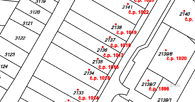Mikulov 1017 na parcele st. 2136 v KÚ Mikulov na Moravě, Katastrální mapa
