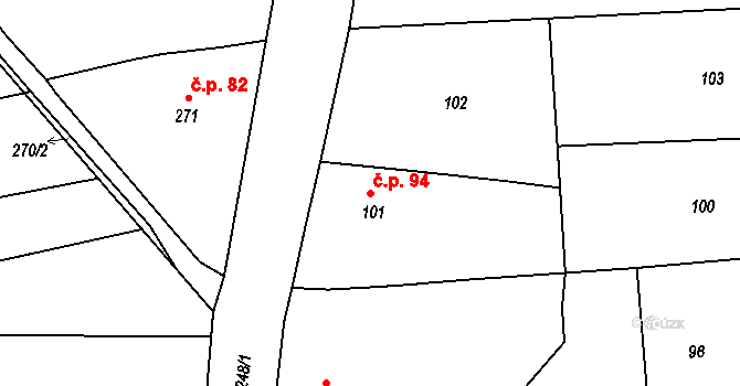 Medlov 94, Zborovice na parcele st. 101 v KÚ Medlov u Zborovic, Katastrální mapa