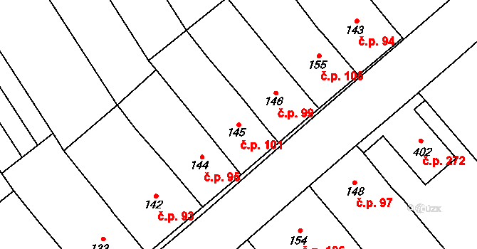 Štarnov 101 na parcele st. 145 v KÚ Štarnov, Katastrální mapa