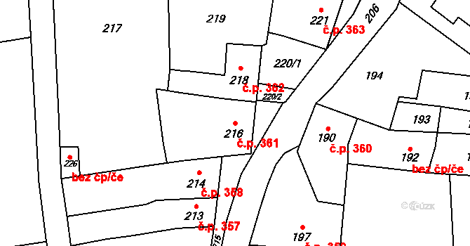 Nenakonice 361, Věrovany na parcele st. 216 v KÚ Věrovany, Katastrální mapa