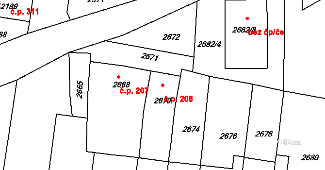 Mimoň I 208, Mimoň na parcele st. 2670 v KÚ Mimoň, Katastrální mapa