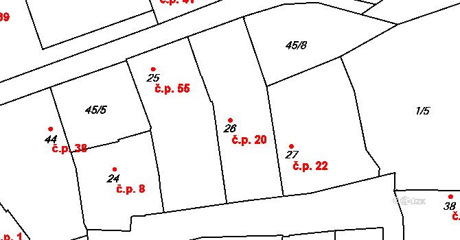 Nučničky 20, Travčice na parcele st. 26 v KÚ Nučničky, Katastrální mapa