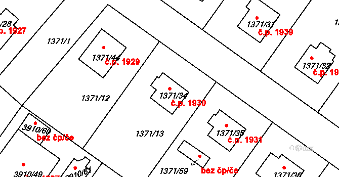 Roudnice nad Labem 1930 na parcele st. 1371/34 v KÚ Roudnice nad Labem, Katastrální mapa
