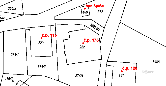 Třebovice 175 na parcele st. 222 v KÚ Třebovice, Katastrální mapa