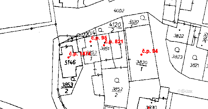 Poděbrady III 821, Poděbrady na parcele st. 3851 v KÚ Poděbrady, Katastrální mapa