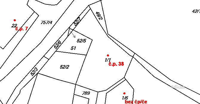 Litochovice 38 na parcele st. 1/1 v KÚ Litochovice u Volyně, Katastrální mapa